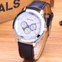 Europe and America hot selling fashion stainless steel case back genuine leather strap watch for men